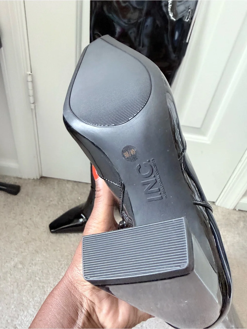 INC International Concepts Black Patent Over-the-Knee Boots Sz 9